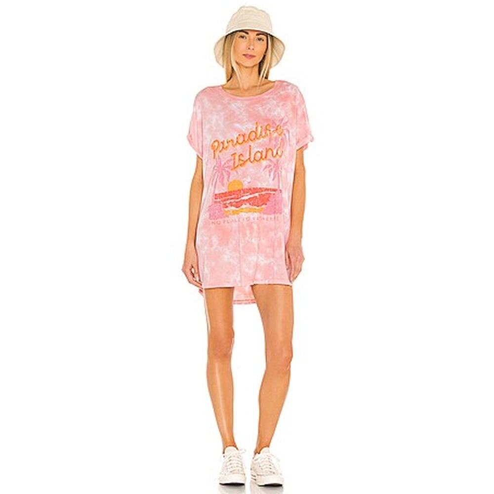 Show Me Your Mumu Airport Tee Pink Graphic Size S Oversized Paradise Island Slub